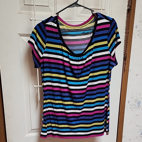 Worthington Women's Striped Top in Blue, Pink, and Yellow - Picture 1 of 11